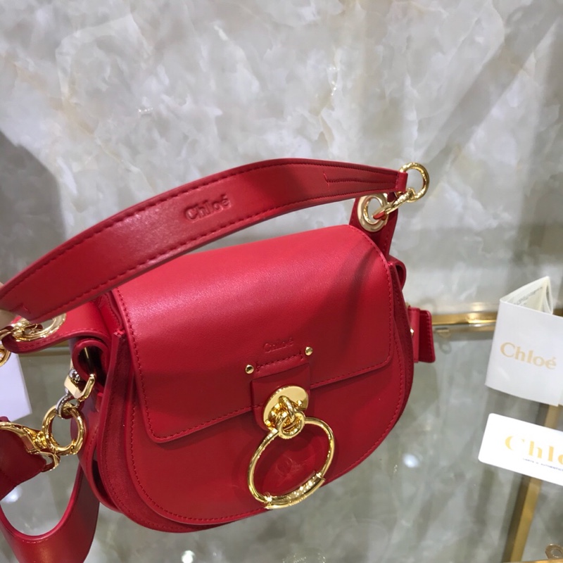 Chloe Small Tess Shoulder Bag In Red Shiny Calfskin Leather